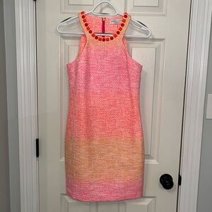 Trina Turk Aptos 2 Pink‎ Orange Ombré Tweed Dress Sz 0 Cocktail Jeweled Halter
